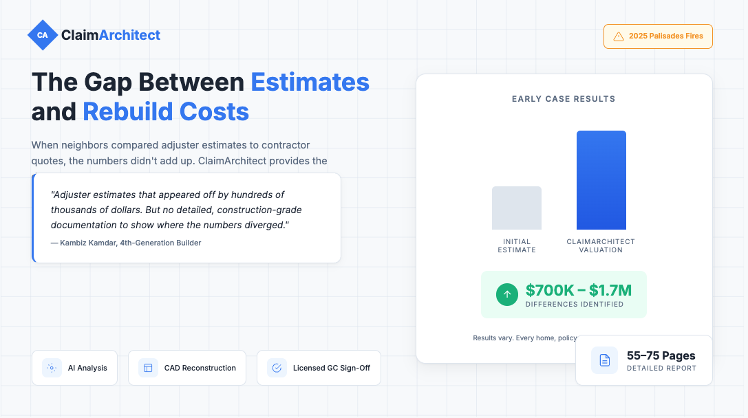 Palisades Builders Launch AI Service to Verify Home Rebuild Costs After Fires